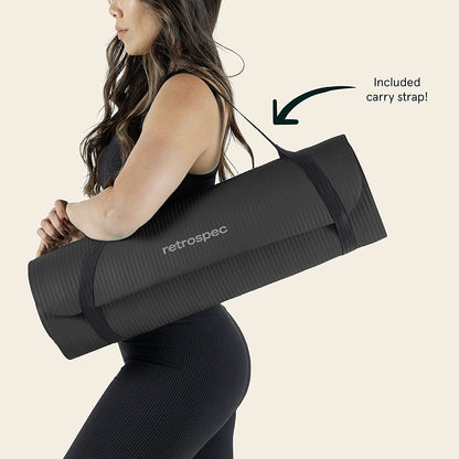 Retrospec Solana Yoga Mat Thick 1/2In Non-Slip Workout Mat with Nylon Strap - 72X24In Exercise Mat for Pilates, Stretching & Fitness - BPA Free, Easy Clean